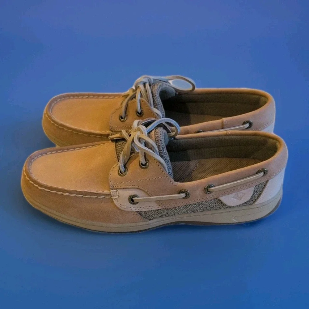 New Sperry Top Sider Bluefish 2 Eye Boat Shoes Linen Oat Womens Sz 7.5 M 9276619